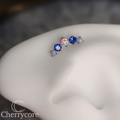 Prong Set Sky Blue Opal and Sapphire Arc- Titanium - Threaded attachment