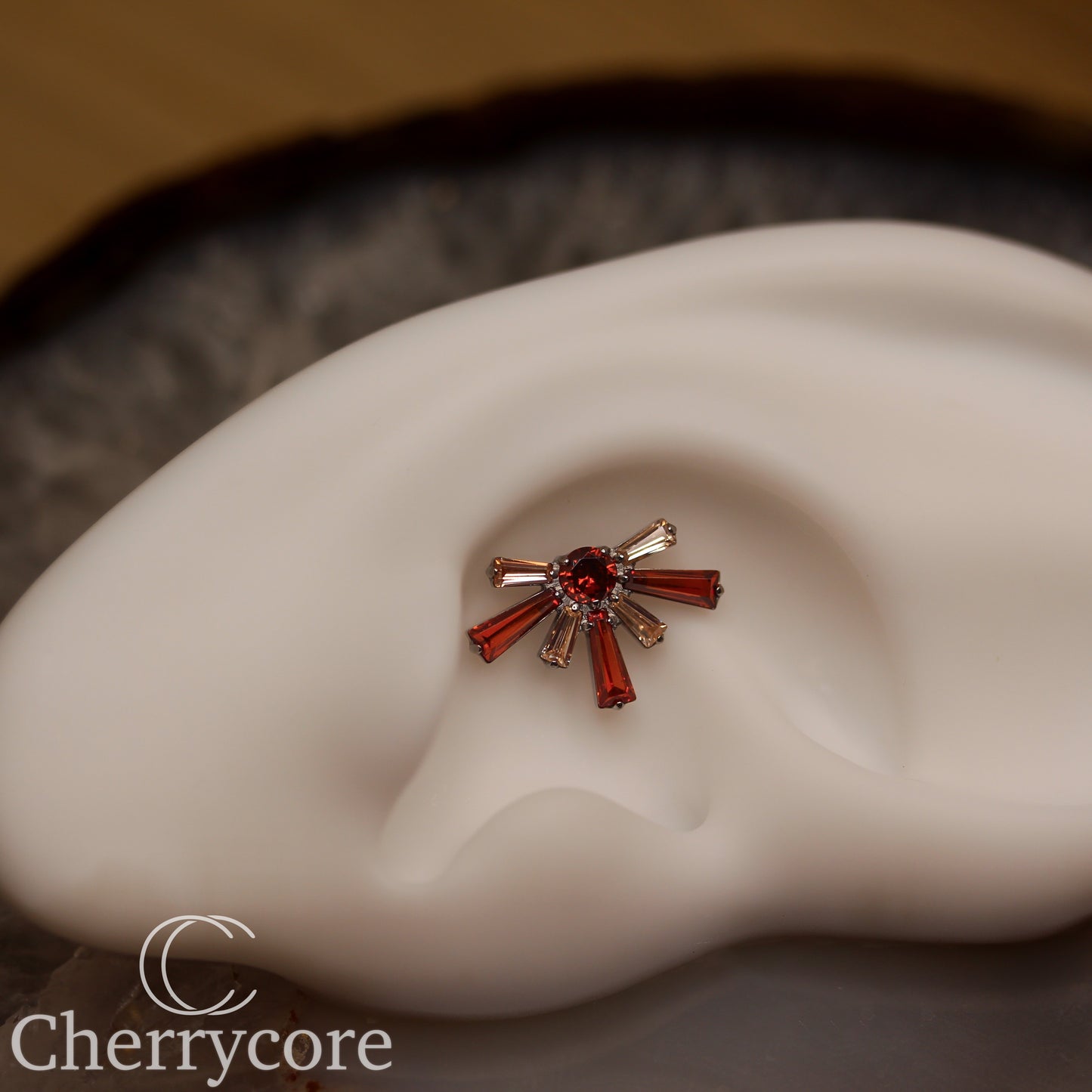 Super Nova- Garnet Cz  &  White CZ- Titanium Threaded attachment