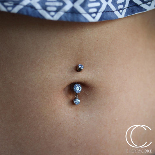 Titanium Partial Bezel Navel Curve w/ Dangle