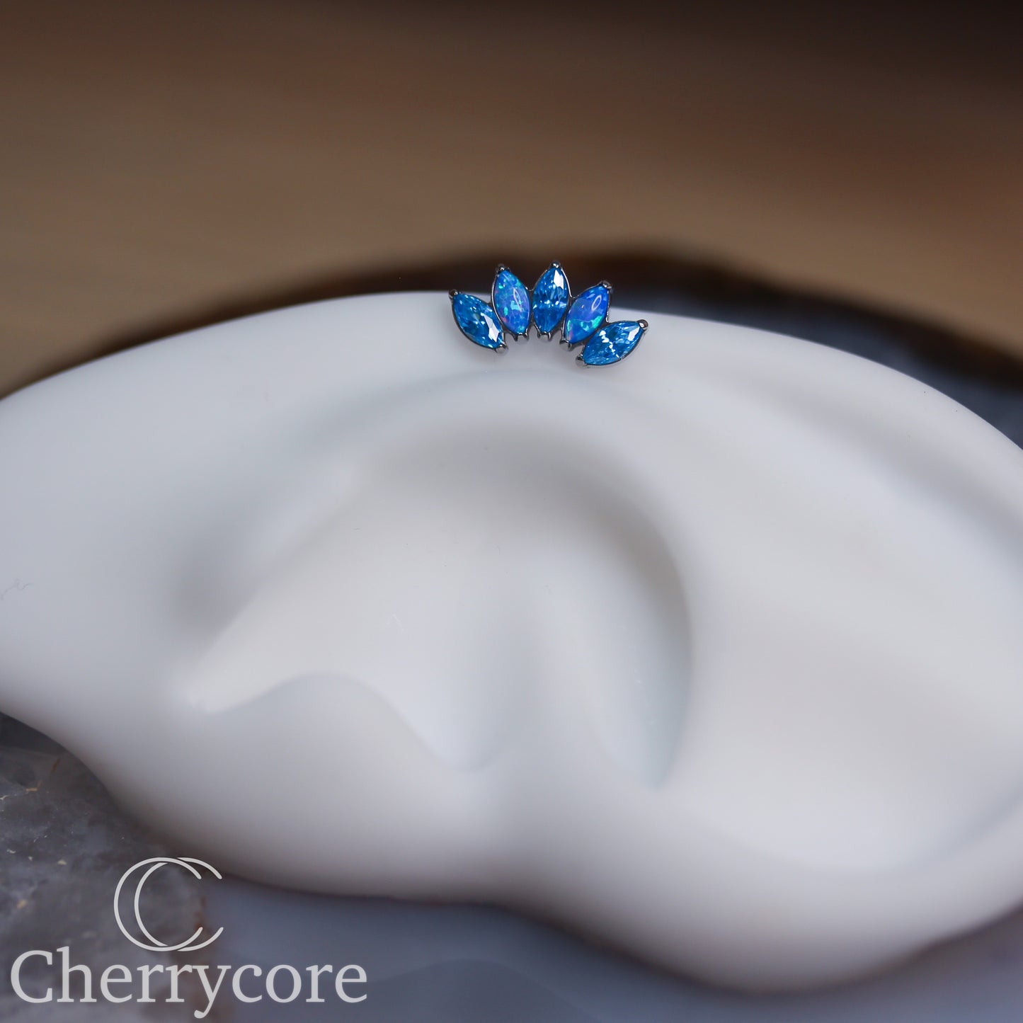 Capri Opal & Aqua CZ 5 Gem Marquise Fan- Titanium Threaded attachment