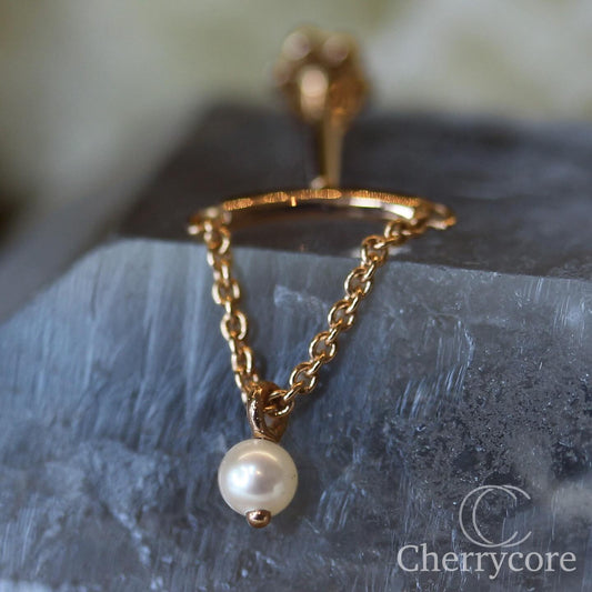 Pearl Drape Threaded Stud Earring (vertical)