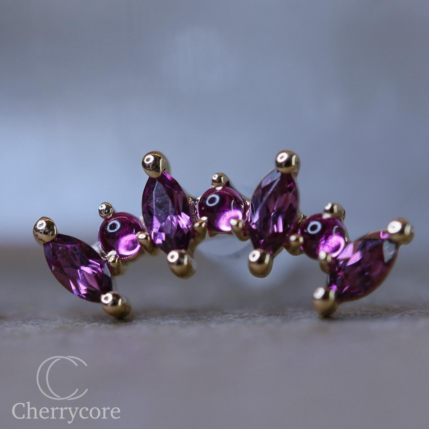 Tiny Sara- Rhodolite & Hot Pink Sapphire- Threaded Attachment