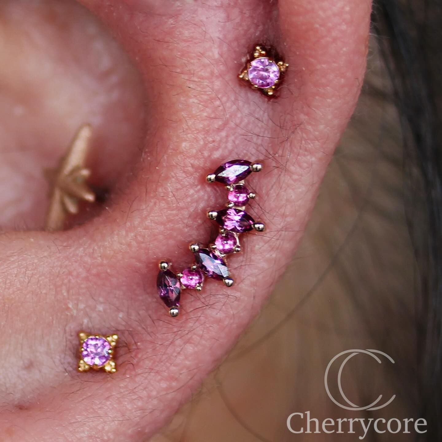 Tiny Sara- Rhodolite & Hot Pink Sapphire- Threaded Attachment