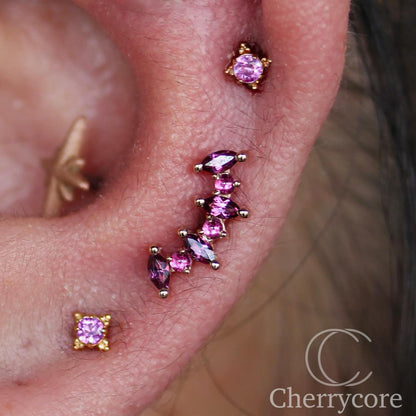 Tiny Sara- Rhodolite & Hot Pink Sapphire- Threaded Attachment