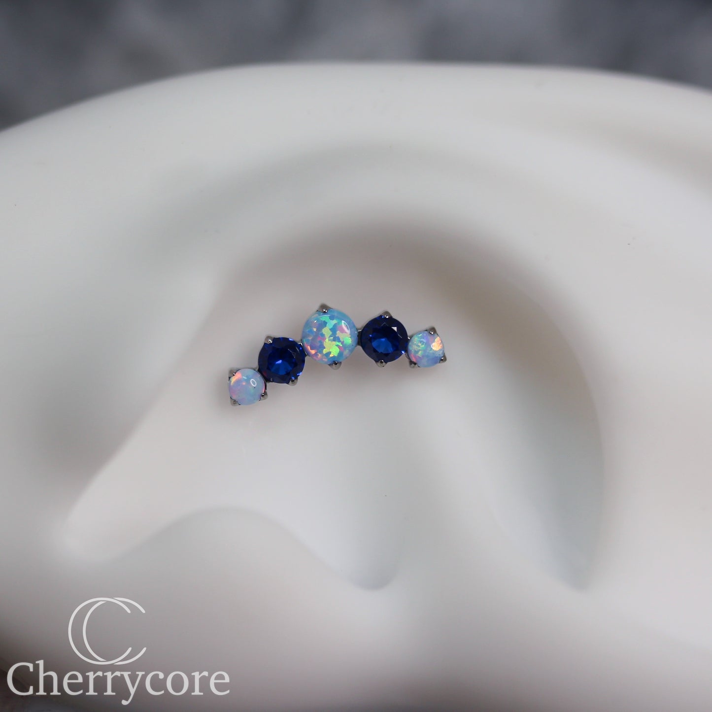 Prong Set Sky Blue Opal and Sapphire Arc- Titanium - Threaded attachment