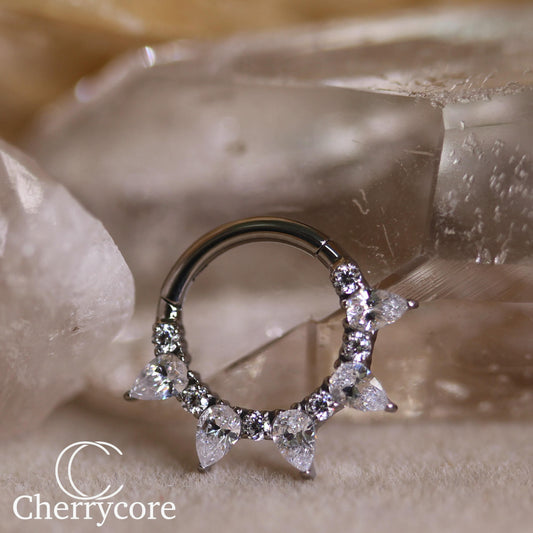 Titanium Alternating Pear Prong Set Gem Hinge Ring