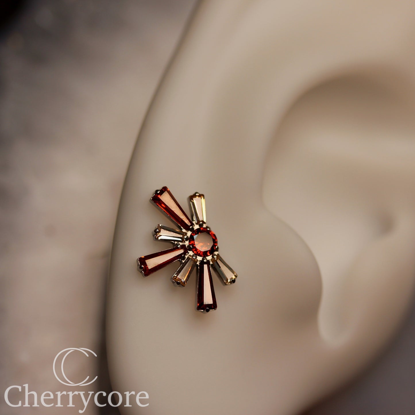 Super Nova- Garnet Cz  &  White CZ- Titanium Threaded attachment