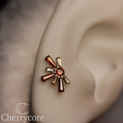 Super Nova- Garnet Cz  &  White CZ- Titanium Threaded attachment