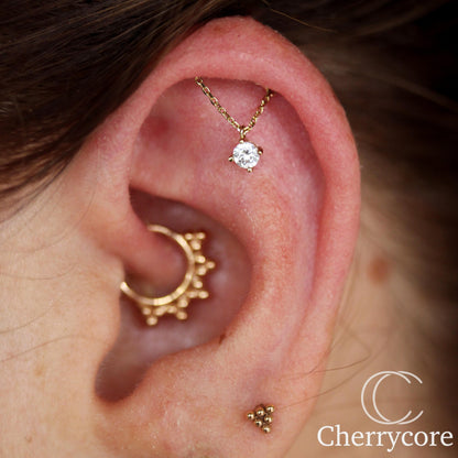 14k White Gold & Prong Set Gem Vertical Drape- Threadless Attachment