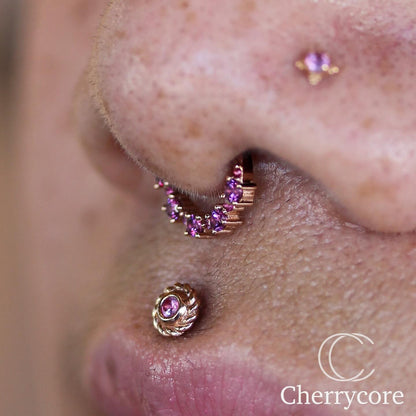 Setevos- 14k Hinge Ring- Genuine Hot pink Sapphire and Rhodolite