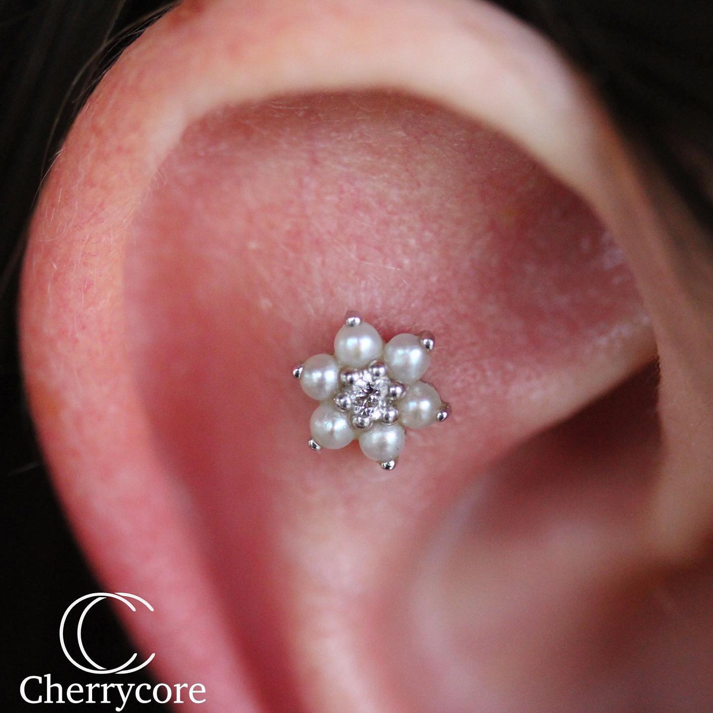 Pearl Flower with Diamond Centre Threaded Stud