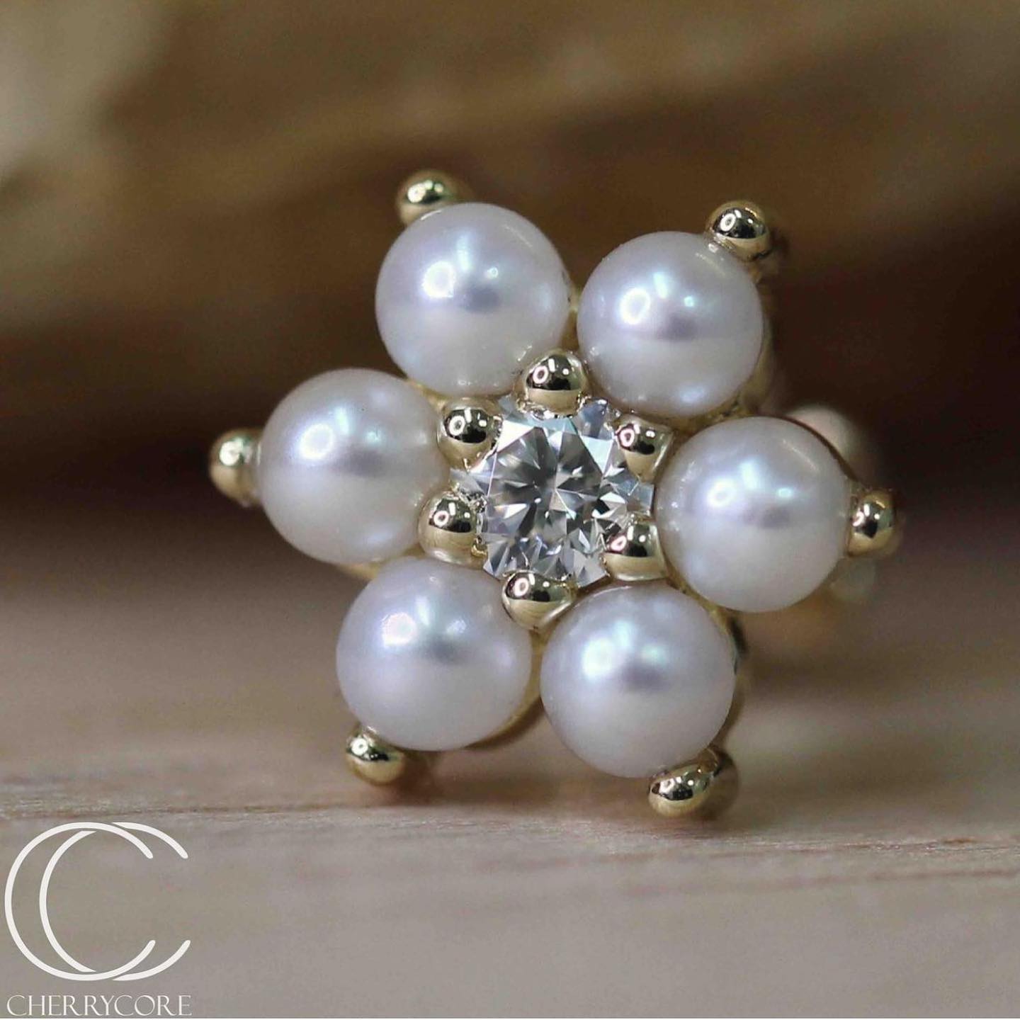 Pearl Flower with Diamond Centre Threaded Stud