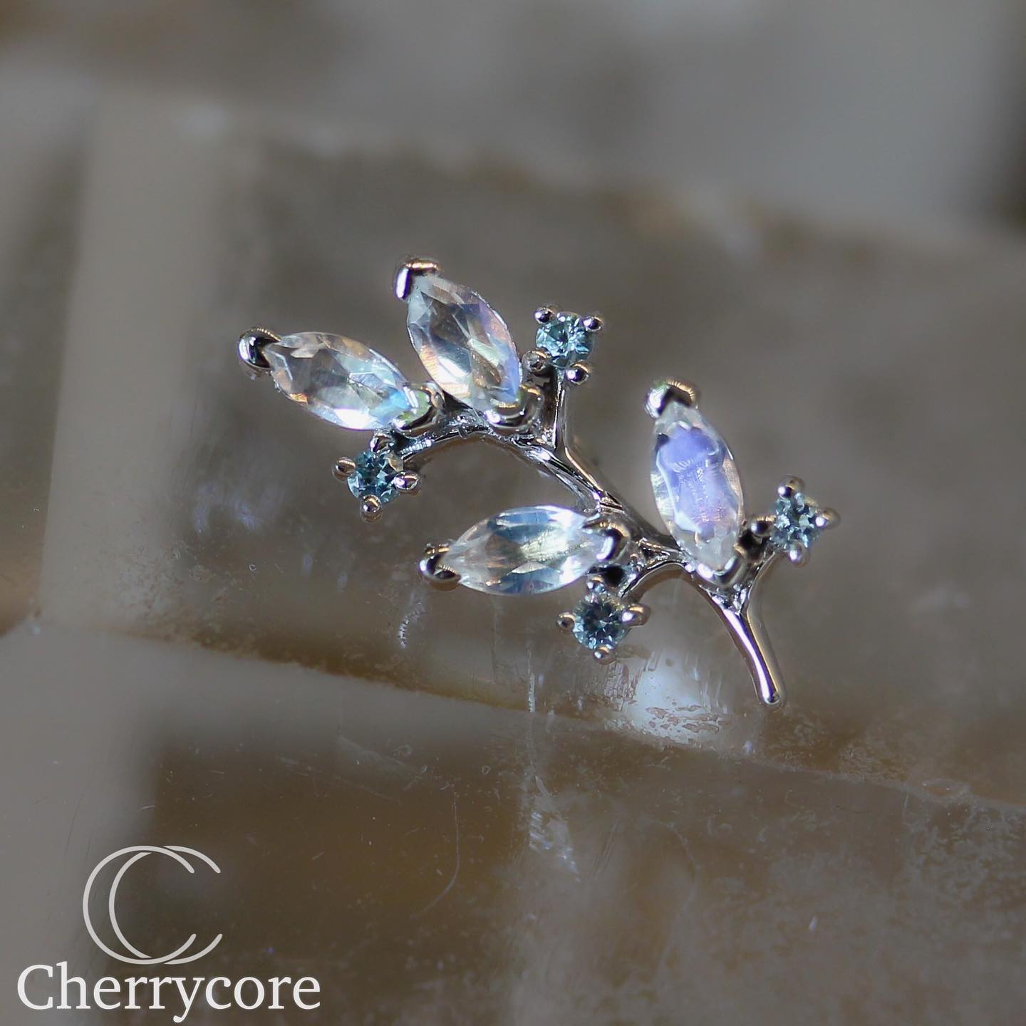 Bittersweet- 14k- Rainbow Moonstone and Swiss Blue Topaz- Threaded Attachment