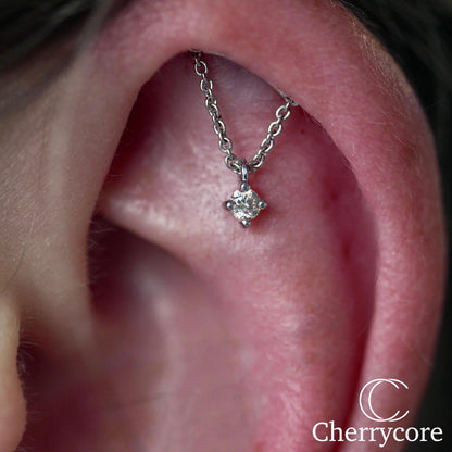 Prong Set Diamond Drape Threaded Stud Earring