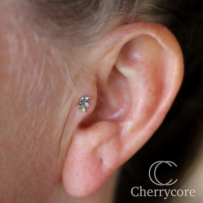 3 Gem Marquise Fan- Genuine Labradorite- Threadless Attachment