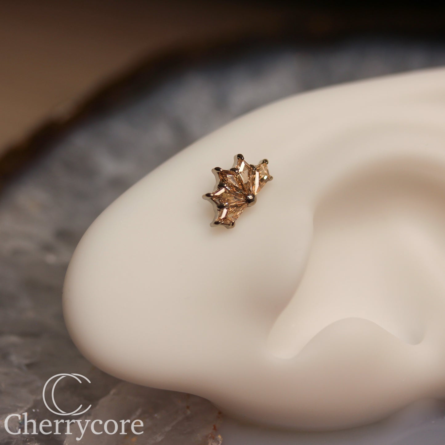 Kite Fan- Titanium-Champange CZ- Threaded attachment