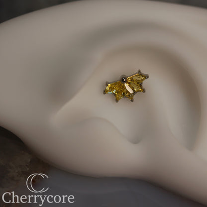 Kite Fan- Titanium-Citrine CZ- Threaded attachment