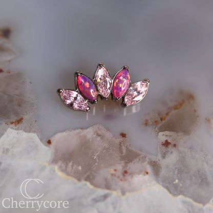 Bubblegum Opal & Pink CZ 5 Gem Marquise Fan- Titanium Threaded attachment