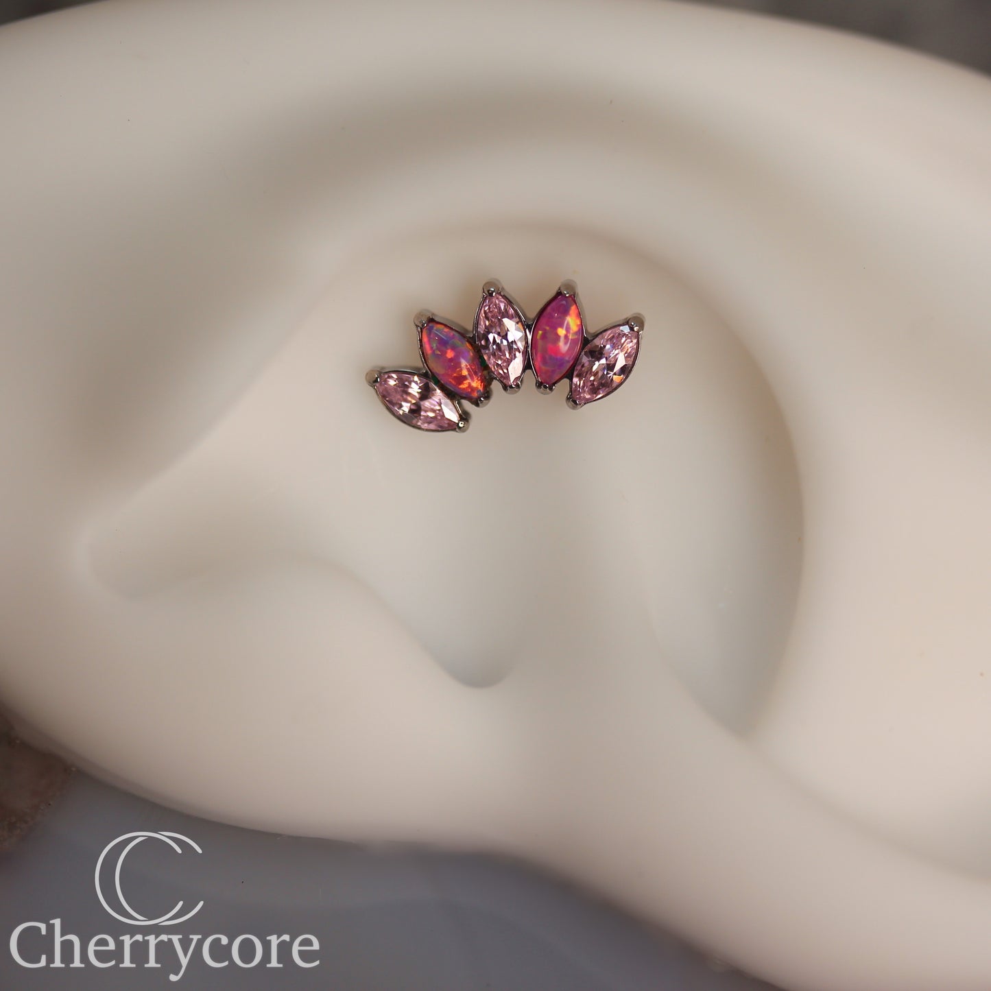 Bubblegum Opal & Pink CZ 5 Gem Marquise Fan- Titanium Threaded attachment