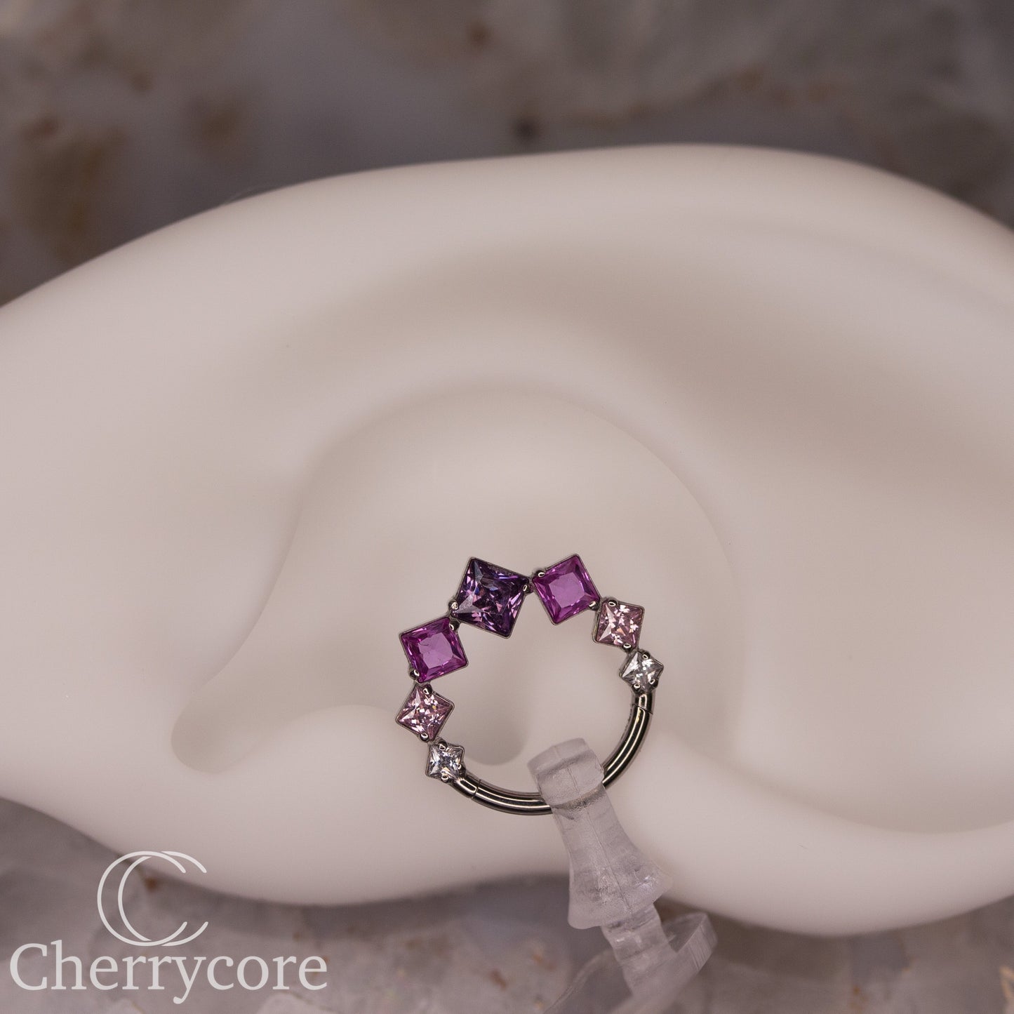 Titanium Pink & Purple Ombre Princess Cut Gem Hinge Ring