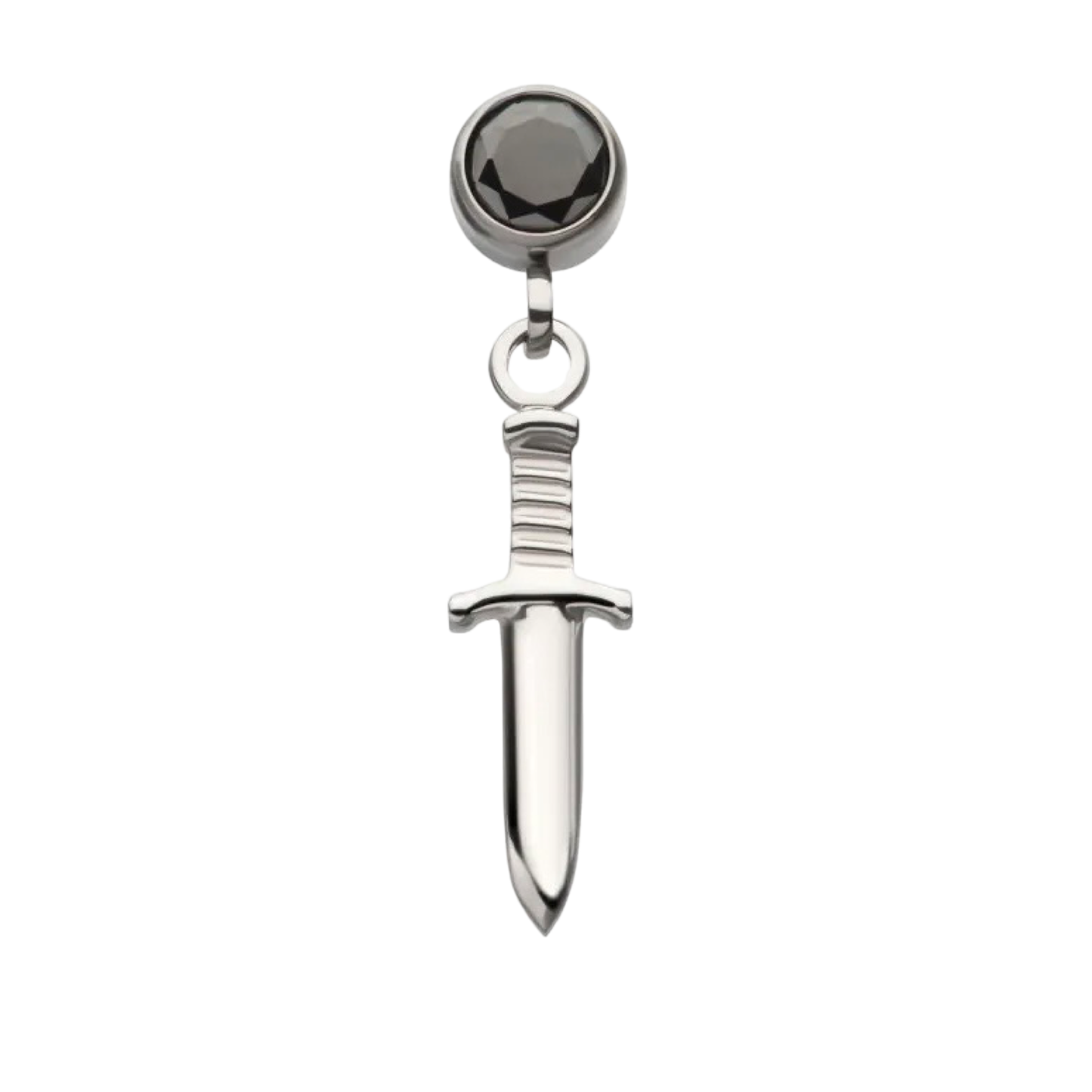 Titanium Dagger Dangle with Black CZ- Threaded Attachment