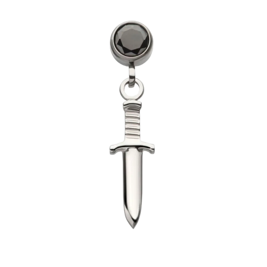 Titanium Dagger Dangle with Black CZ- Threaded Attachment
