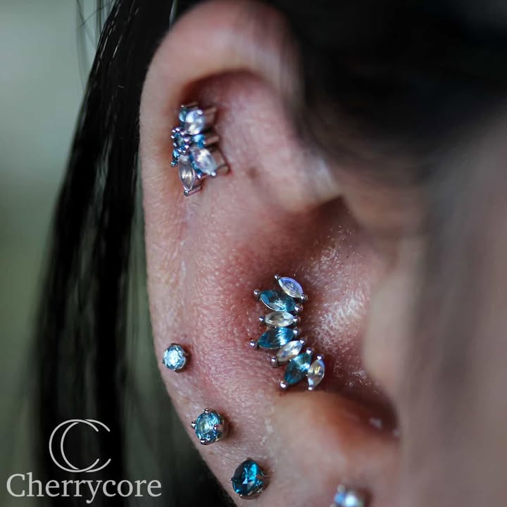 Athena -14k Gold- Genuine Aquamarine & Faceted Rainbow Moonstone- Threaded attachment