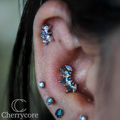 Athena -14k Gold- Genuine Aquamarine & Faceted Rainbow Moonstone- Threaded attachment