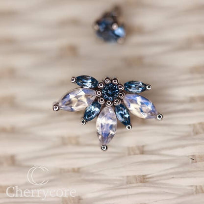 Starling -14k Gold- Genuine Aquamarine & Faceted Rainbow Moonstone- Threaded attachment