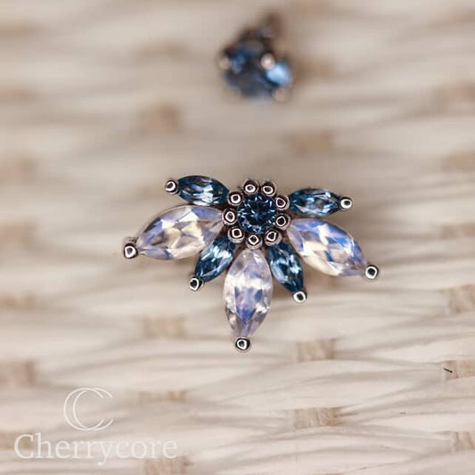 Starling -14k Gold- Genuine Aquamarine & Faceted Rainbow Moonstone- Threaded attachment