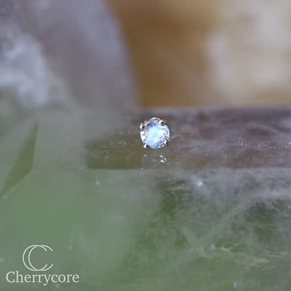 14k Prong Set Genuine Rainbow Moonstone- Threaded Attachment