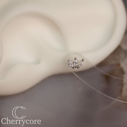 3 Gem Marquise Fan- Genuine Lab Diamond- White Gold- Threadless Attachment