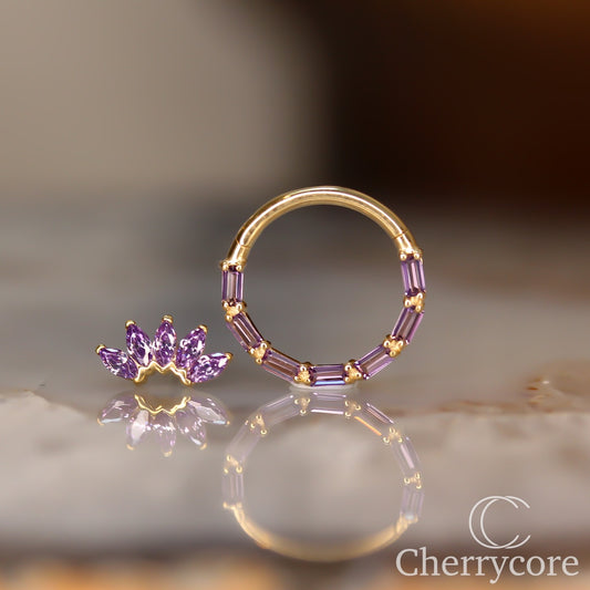 Bamboo- 14k Yellow Gold Hinge Ring - Amethyst CZ