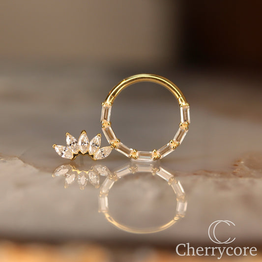 Bamboo- 14k Yellow Gold Hinge Ring - CZ