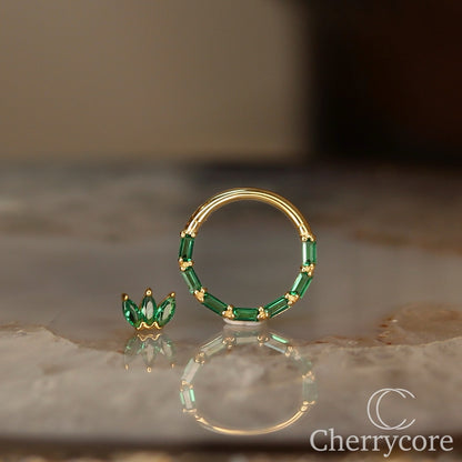 Bamboo- 14k Yellow Gold Hinge Ring - Emerald CZ