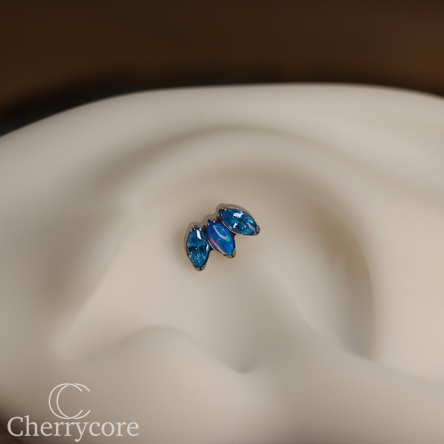 Mini Marquise Fan -Aqua CZ & Capri Opal - Titanium Threaded Attachment