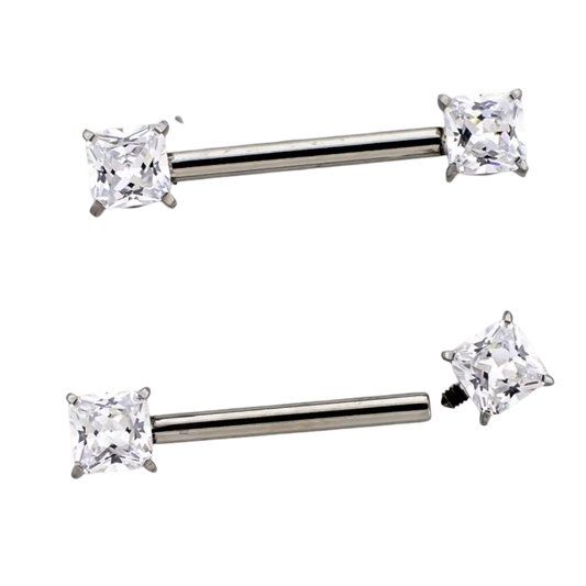 Titanium Internally Threaded Barbell with Princess cut CZ