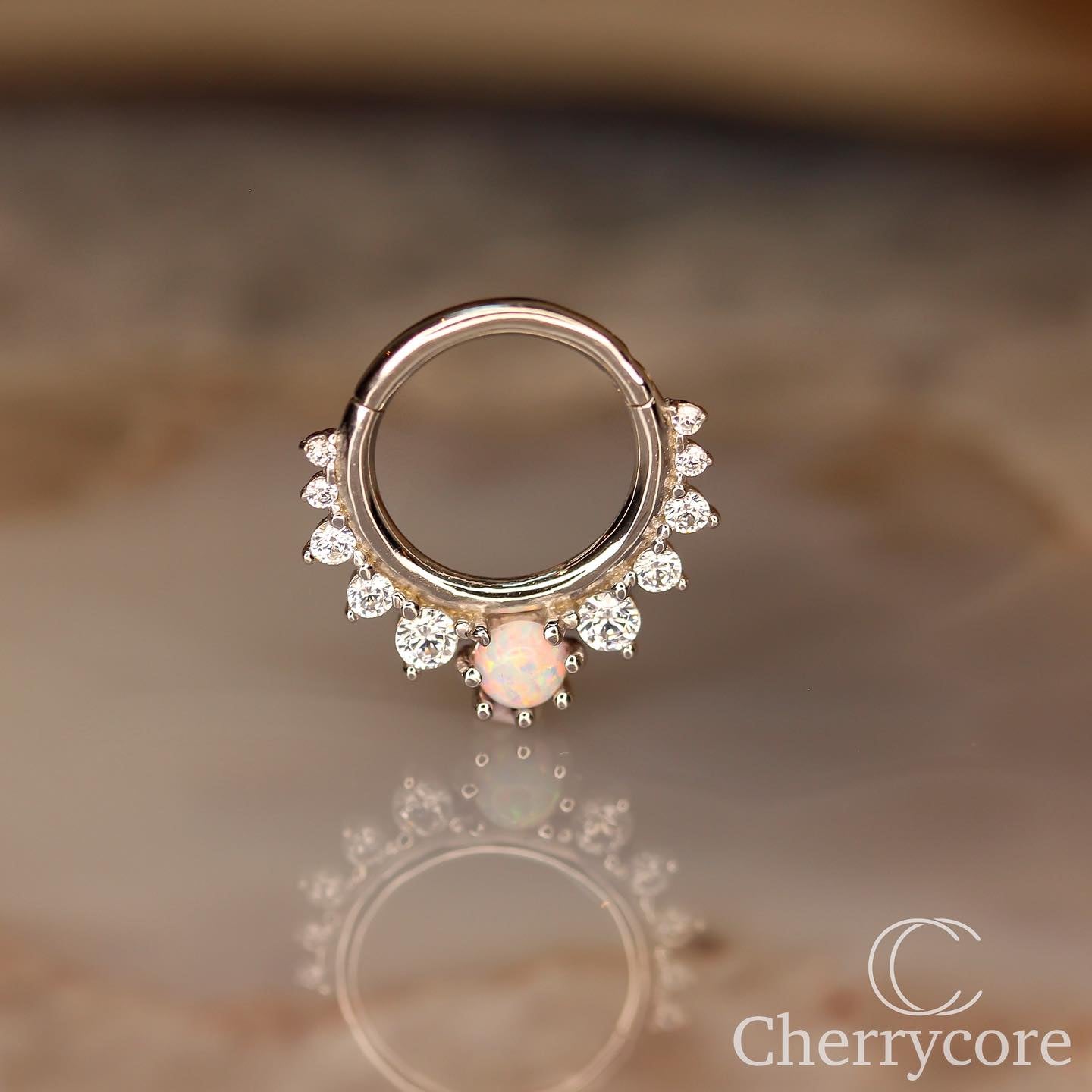 Deity - 14k White Gold Hinge Ring -  White opal & CZ