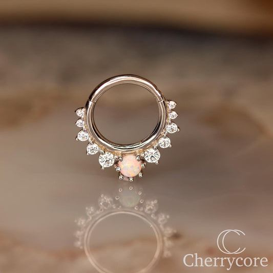 Deity - 14k White Gold Hinge Ring -  White opal & CZ
