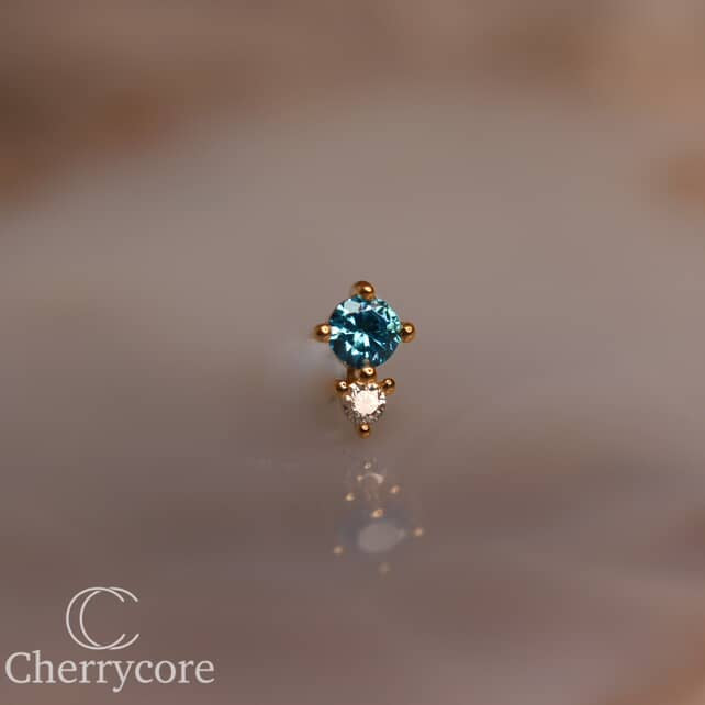 14k- Prong Set Duo - Aqua CZ -Threadless attachment