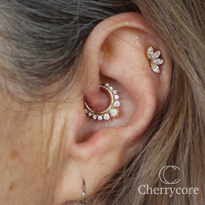 Deity - 14k Yellow Gold Hinge Ring -  White opal & CZ