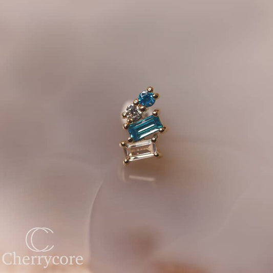14k- Isaria - Aqua CZ -Threadless attachment