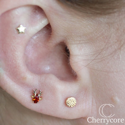 14KT Gold  Reindeer with Garnet CZ Threadless attachment