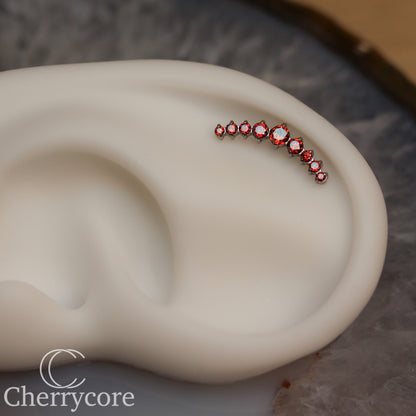 Prong Set Garnet CZ 9 Gem Arc- Threaded attachment