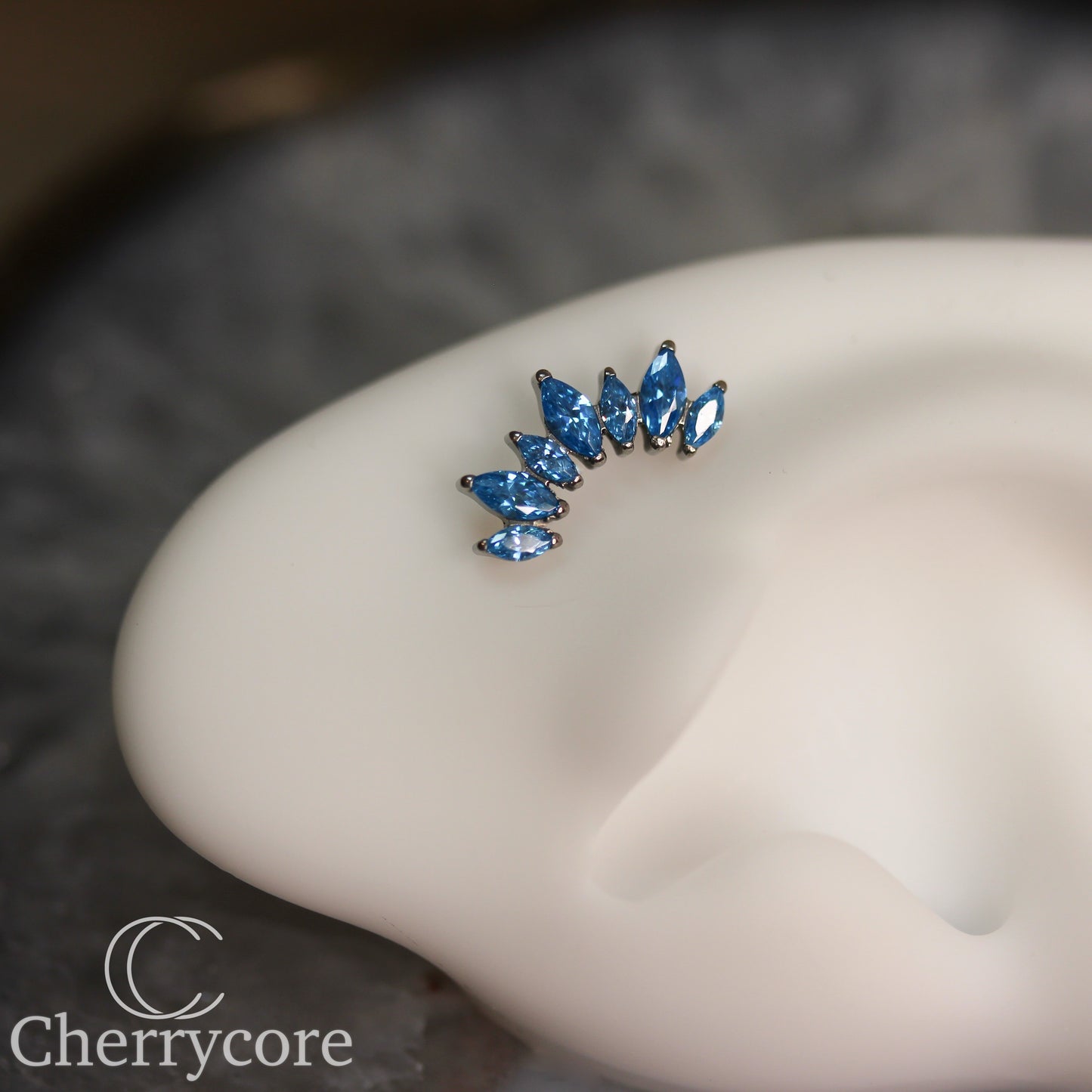 Alternating Marquise Arc -Aqua CZ- Threaded attachment