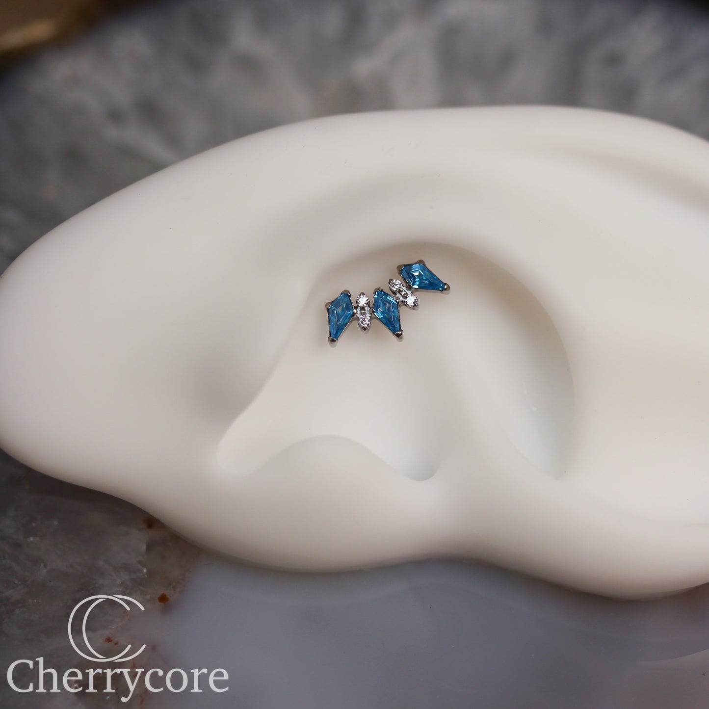 Empress Arc- Aqua & CZ- Threaded attachment