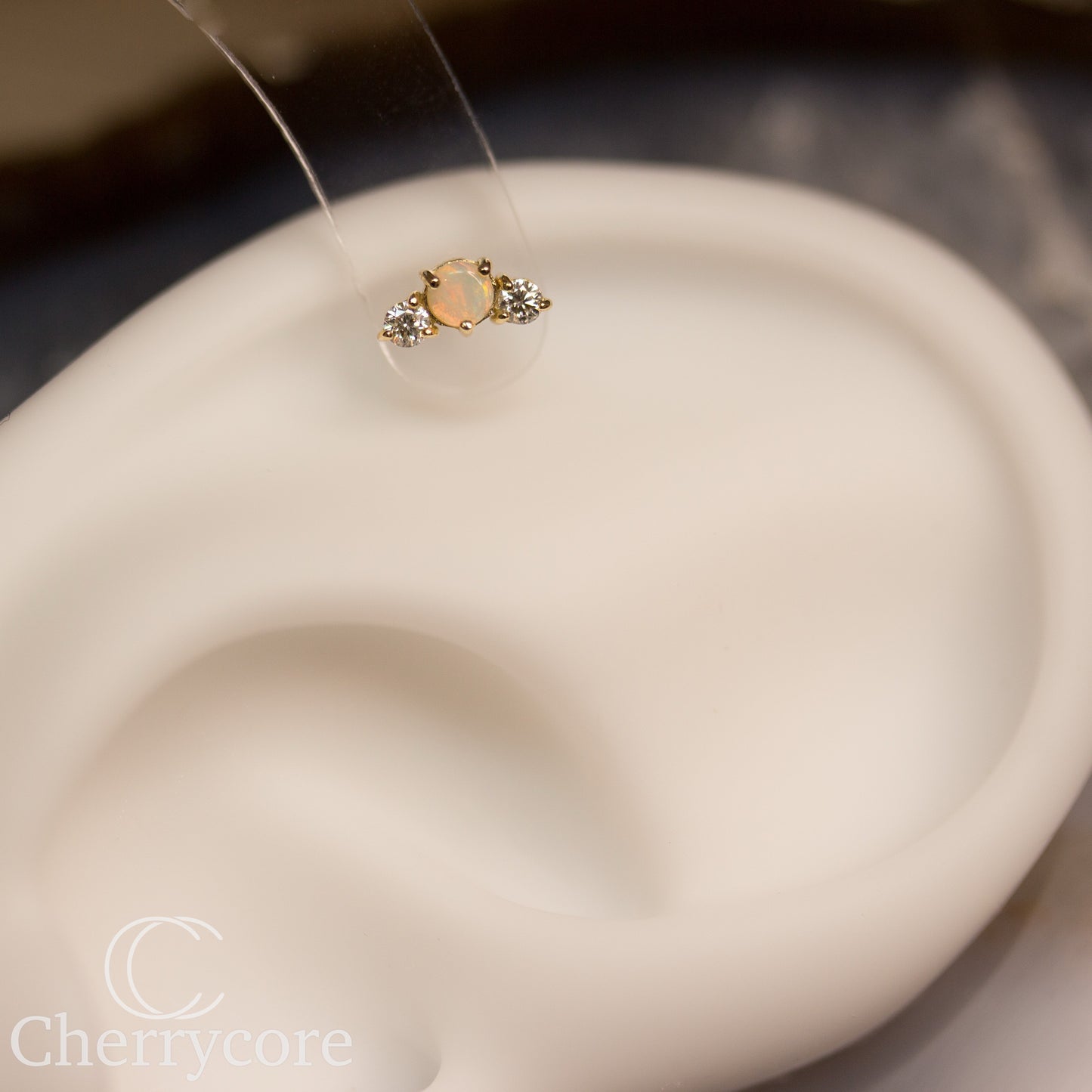 Croissant -Genuine Australian Opal and  white Diamond- Threadless attachment