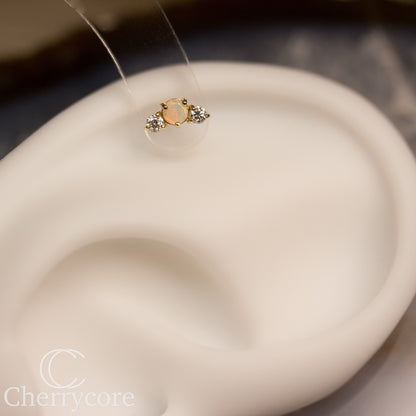 Croissant -Genuine Australian Opal and  white Diamond- Threadless attachment