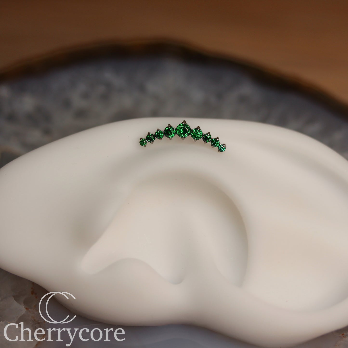 Prong Set Emerald CZ 9 Gem Arc- Threaded attachment