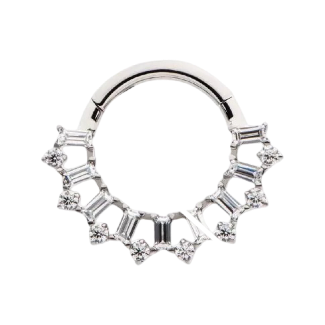 Titanium Alternating Prong Set Baguette Gem Hinge Ring